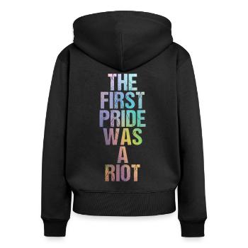 La première fierté était un 50e anniversaire du défilé anti-émeute - Sweat à capuche zippé Premium bio Femme - noir - Dos - Julia (174cm)