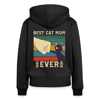 Meilleur chat maman jamais - Sweat à capuche zippé Premium bio Femme - noir - Dos - Julia (174cm)