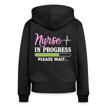 Infirmière en cours, veuillez attendre T-shirt drôle - Sweat à capuche zippé Premium bio Femme - noir - Dos - Julia (174cm)