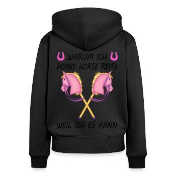 Hobby horsing reiten Hobby horse Steckenpferd - Frauen Premium Bio Zip Hoodie - Schwarz - Hinten - Julia (174cm)