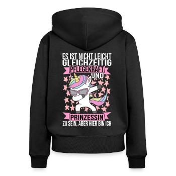 Pflegekraft Einhorn Altenpfleger Geschenk - Frauen Premium Bio Zip Hoodie - Schwarz - Hinten - Julia (174cm)