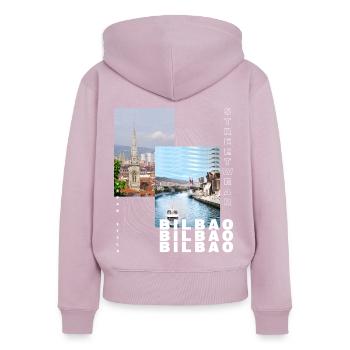 Bilbao Espagne Ville Skyline Accueil Amour Vacances - Sweat à capuche zippé Premium bio Femme - rose poudré - Dos - Julia (174cm)