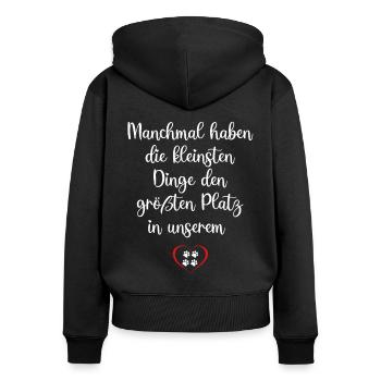 Kleine Dinge haben den größten Platz im Herzen - Frauen Premium Bio Zip Hoodie - Schwarz - Hinten - Julia (174cm)