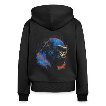 Farbiger Gorillakopf - Frauen Premium Bio Zip Hoodie - Schwarz - Hinten - Julia (174cm)