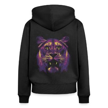 Farbiger Löwinnenkopf - Frauen Premium Bio Zip Hoodie - Schwarz - Hinten - Julia (174cm)