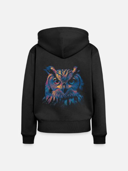 Farbige Eule - Frauen Premium Bio Zip Hoodie - Schwarz