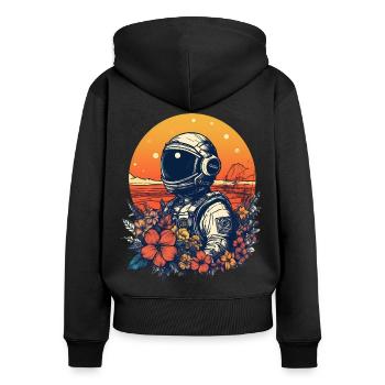 Astronaute sur la plage avec des fleurs et un coucher de soleil - Sweat à capuche zippé Premium bio Femme - noir - Dos - Julia (174cm)