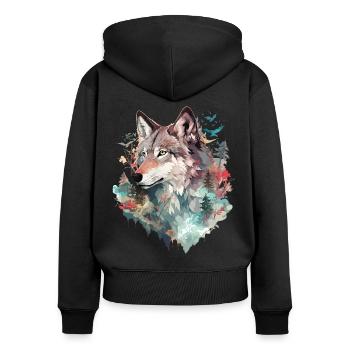 Loup tête de loup Nature nature sauvage aventure forêt Art - Sweat à capuche zippé Premium bio Femme - noir - Dos - Julia (174cm)