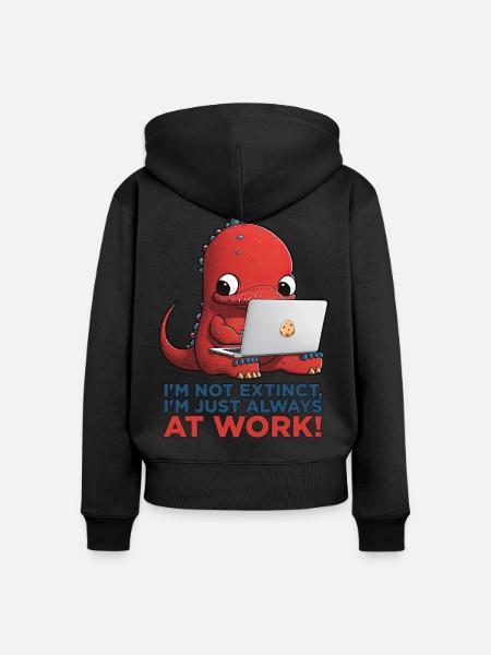Workaholic Dino - Frauen Premium Bio Zip Hoodie - Schwarz