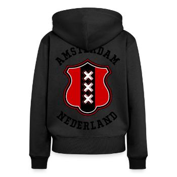Amsterdam - Frauen Premium Bio Zip Hoodie - Schwarz - Hinten - Julia (174cm)