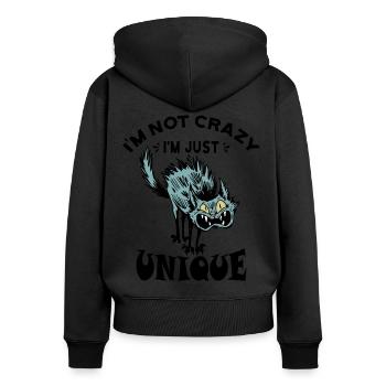 Ich bin nicht verrückt, ich bin nur einzigartig - Frauen Premium Bio Zip Hoodie - Schwarz - Hinten - Julia (174cm)