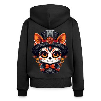 Souci mexicain Chat 3 - Sweat à capuche zippé Premium bio Femme - noir - Dos - Julia (174cm)