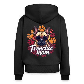 Frenchie Mom - Frauen Premium Bio Zip Hoodie - Schwarz - Hinten - Julia (174cm)