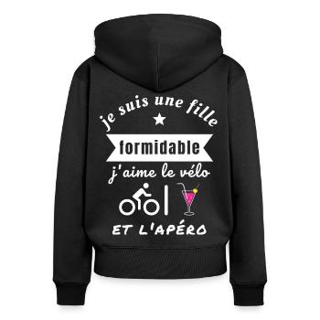 Je suis fille formidable j’aime le vélo et l’apéro - Sweat à capuche zippé Premium bio Femme - noir - Dos - Julia (174cm)