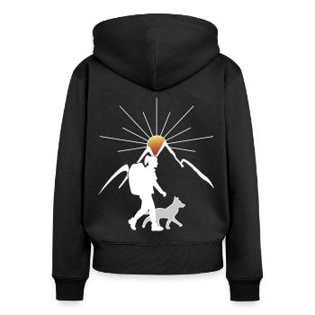 Wandern mit dem Hund - Frauen Premium Bio Zip Hoodie - Schwarz - Hinten - Julia (174cm)