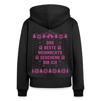 Das beste Weihnachtsgeschenk bin ich - Weihnachten - Frauen Premium Bio Zip Hoodie - Schwarz - Hinten - Julia (174cm)