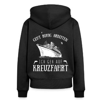 Ich geh auf Kreuzfahrt - Frauen Premium Bio Zip Hoodie - Schwarz - Hinten - Julia (174cm)