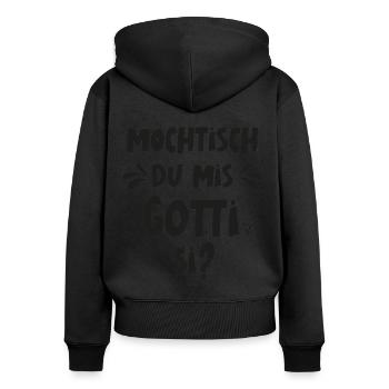 Möchtisch du mis Gotti si Schweiz Patentante frage - Frauen Premium Bio Zip Hoodie - Schwarz - Hinten - Julia (174cm)