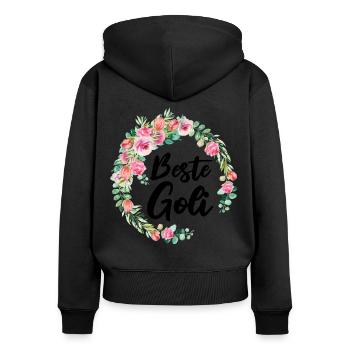 Beste Goli beste Goli Patentante Österreich - Frauen Premium Bio Zip Hoodie - Schwarz - Hinten - Julia (174cm)