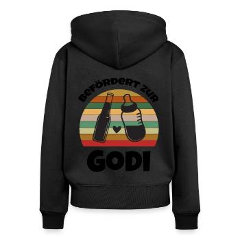 Aufgestiegen zur Godi befördert zur Godi - Frauen Premium Bio Zip Hoodie - Schwarz - Hinten - Julia (174cm)