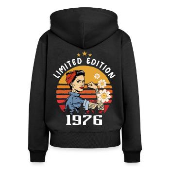 Retro Geburtsjahr 1976 Vintage Geburtstag 1976 - Frauen Premium Bio Zip Hoodie - Schwarz - Hinten - Julia (174cm)