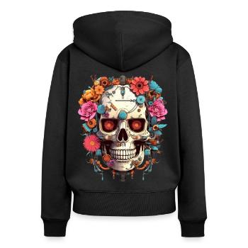 Cyborg Skull Robot Android Sugar Skull - Women's Premium Organic Zip Hoodie - black - Back - Julia (174cm)