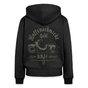 SIMSON KR51 - Low Skool - IFA DDR - Suhl - NVA - Frauen Premium Bio Zip Hoodie - Schwarz - Hinten - Julia (174cm)