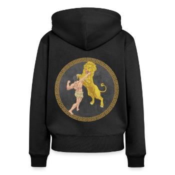 Hercules Greek Hero, Battle with Lion - Women's Premium Organic Zip Hoodie - black - Back - Julia (174cm)