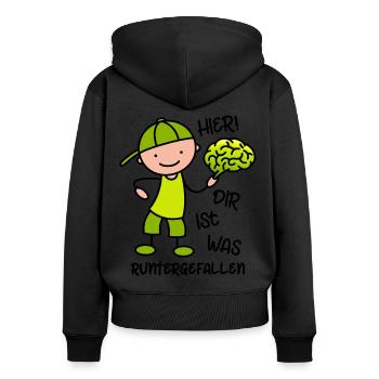 Hier! Dir ist was runtergefallen - lustiger Spruch - Frauen Premium Bio Zip Hoodie - Schwarz - Hinten - Julia (174cm)