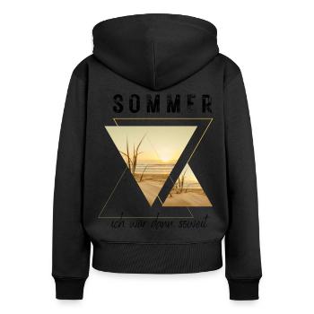 SOMMER ich bin dann soweit - HELLO SUMMER - Frauen Premium Bio Zip Hoodie - Schwarz - Hinten - Julia (174cm)