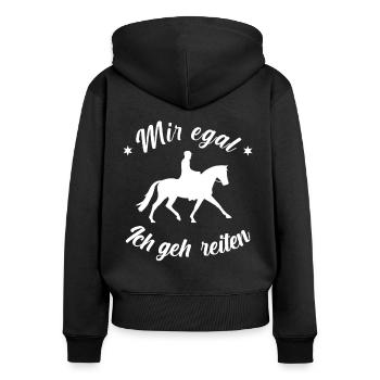 Reiten mir egal Pferde Horses reit - Frauen Premium Bio Zip Hoodie - Schwarz - Hinten - Julia (174cm)