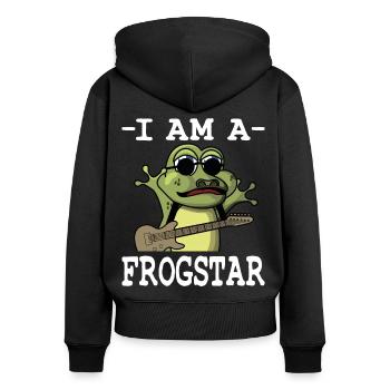 Je suis un Frogstar Frog Pun - Sweat à capuche zippé Premium bio Femme - noir - Dos - Julia (174cm)
