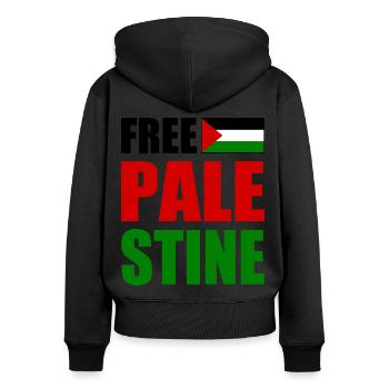 Free palestine - Sweat à capuche zippé Premium bio Femme - noir - Dos - Julia (174cm)