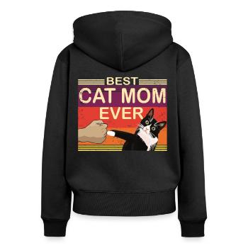 Chatamama Mère Chat Cat Maman Cadeau - Sweat à capuche zippé Premium bio Femme - noir - Dos - Julia (174cm)