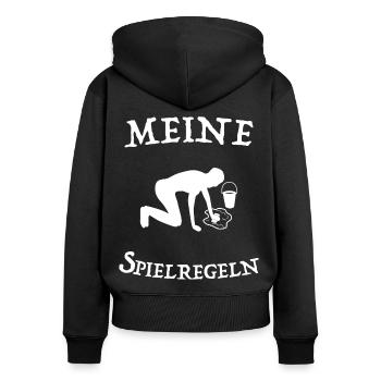 Putzen Haushalt Spielregeln - Frauen Premium Bio Zip Hoodie - Schwarz - Hinten - Julia (174cm)