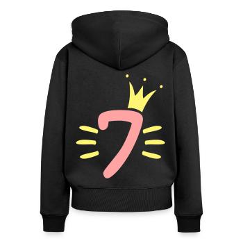 7. Geburtstag Krone - Frauen Premium Bio Zip Hoodie - Schwarz - Hinten - Julia (174cm)