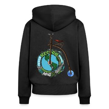 Sauver la planète Terre Penny Farthing vélo Art - Sweat à capuche zippé Premium bio Femme - noir - Dos - Julia (174cm)