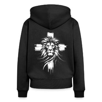 Gott Kirche Christliche Löwen Christen Löwe - Frauen Premium Bio Zip Hoodie - Schwarz - Hinten - Julia (174cm)