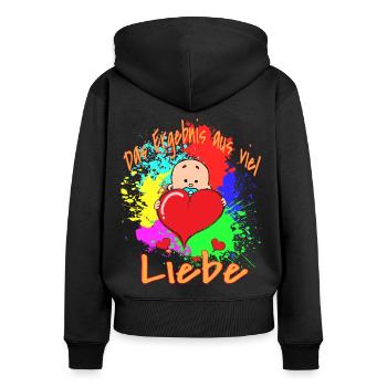 Das Produkt aus viel Liebe - Frauen Premium Bio Zip Hoodie - Schwarz - Hinten - Julia (174cm)