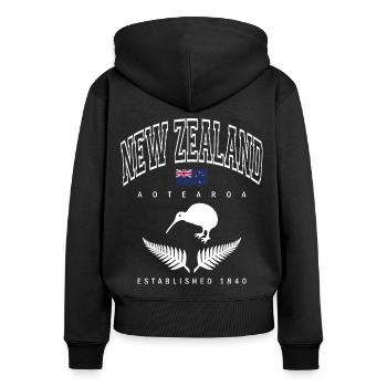 Nouvelle-Zélande - Sweat à capuche zippé Premium bio Femme - noir - Dos - Julia (174cm)
