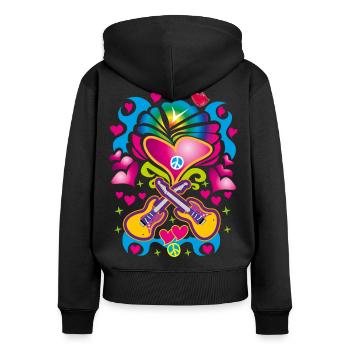 17 Coeurs Guitares Paix Enfant des fleurs - Sweat à capuche zippé Premium bio Femme - noir - Dos - Julia (174cm)
