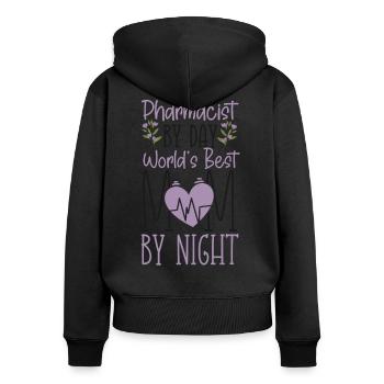 Technicien en pharmacie - Sweat à capuche zippé Premium bio Femme - noir - Dos - Julia (174cm)