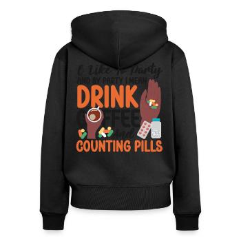 Technicien en pharmacie - Sweat à capuche zippé Premium bio Femme - noir - Dos - Julia (174cm)