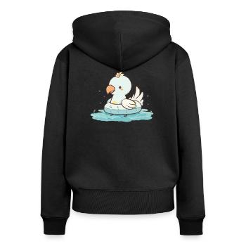 Süßer Cartoon Papagei mit Schwimmring im Wasser - Frauen Premium Bio Zip Hoodie - Schwarz - Hinten - Julia (174cm)