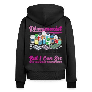 Technicien en pharmacie - Sweat à capuche zippé Premium bio Femme - noir - Dos - Julia (174cm)
