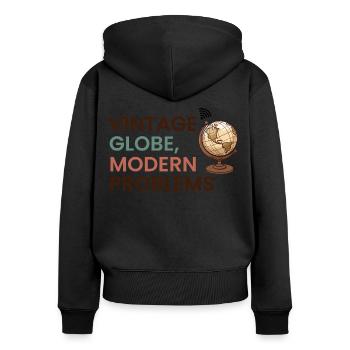Vintage Globe Moderne Probleme Reisen Humor - Frauen Premium Bio Zip Hoodie - Schwarz - Hinten - Julia (174cm)