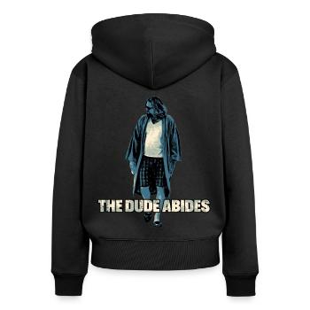 The Big Lebowski Dude -The Dude Abides - Frauen Premium Bio Zip Hoodie - Schwarz - Hinten - Julia (174cm)