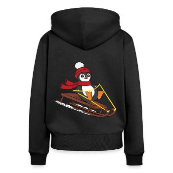 Schneeschlittenpinguin - Niedliche Tiere Lustiger Winter - Frauen Premium Bio Zip Hoodie - Schwarz - Hinten - Julia (174cm)