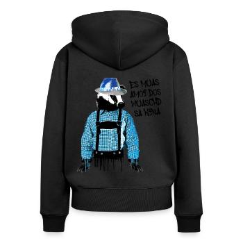 dachs ,lederhose,stinktier,tracht,volksfest - Frauen Premium Bio Zip Hoodie - Schwarz - Hinten - Julia (174cm)