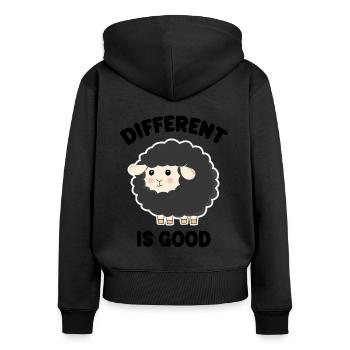 Anders ist Good Black Sheep - Frauen Premium Bio Zip Hoodie - Schwarz - Hinten - Julia (174cm)